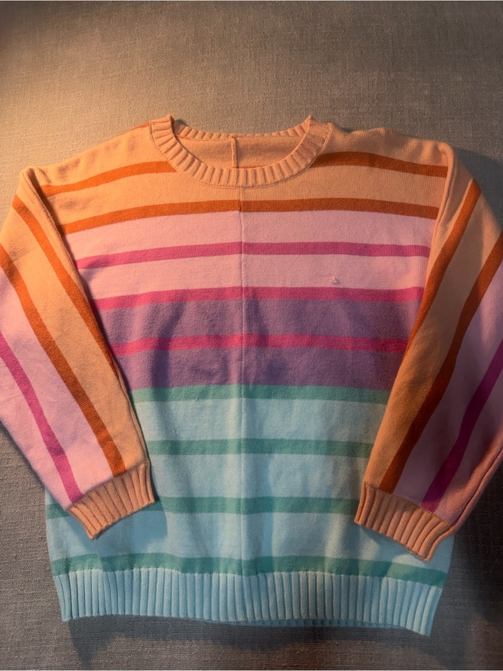 SHEIN Pastel Striped Crewneck Sweater - Peach, Pink, Lavender, Mint